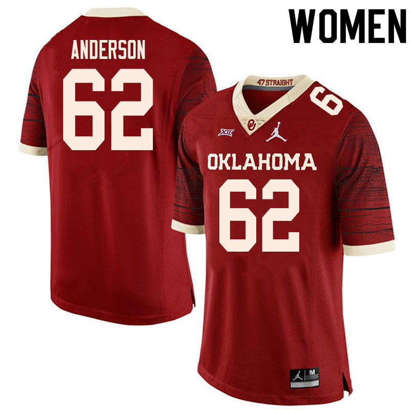Women #62 Nate Anderson Oklahoma Sooners College Football Jerseys Sale-Retro - Click Image to Close